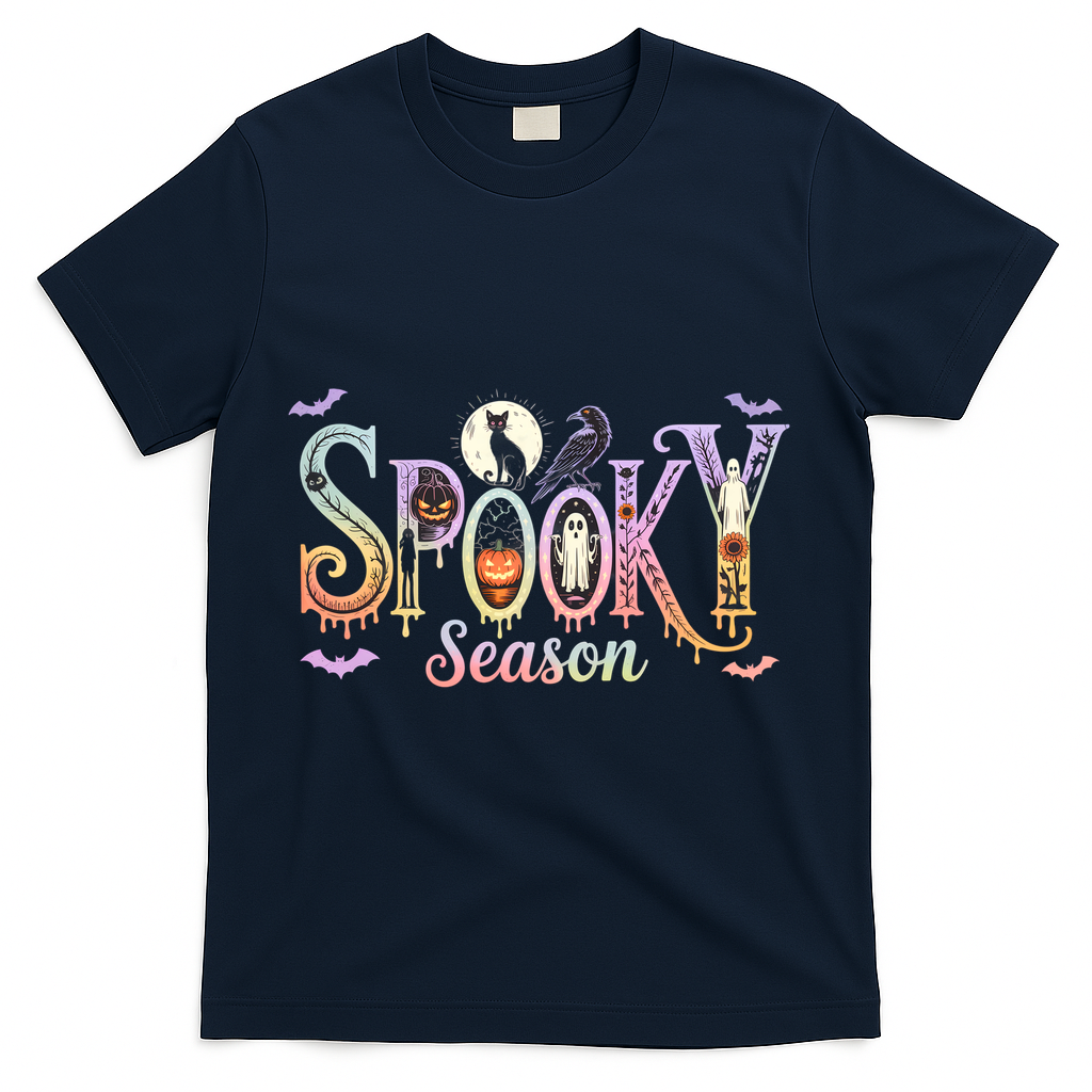 Spooky Season Iridescent Halloween T-Shirt - Navy