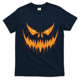 Scary Spooky Jack O Lantern Face Pumpkin Halloween Funny T-Shirt - Navy Blue