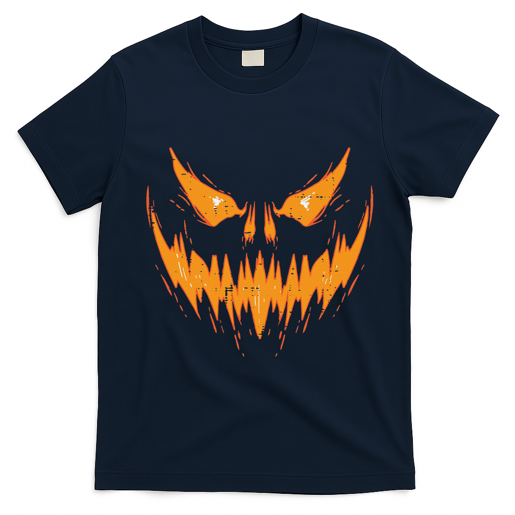 Scary Spooky Jack O Lantern Face Pumpkin Halloween Funny T-Shirt - Navy Blue