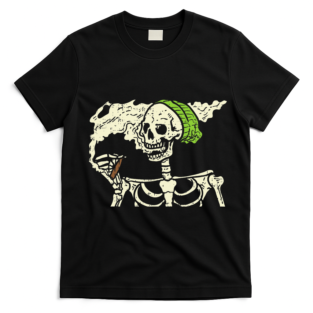 Smoking Skeleton Joint Funny Weed Pot 420 Cannabis Halloween T-Shirt - Black