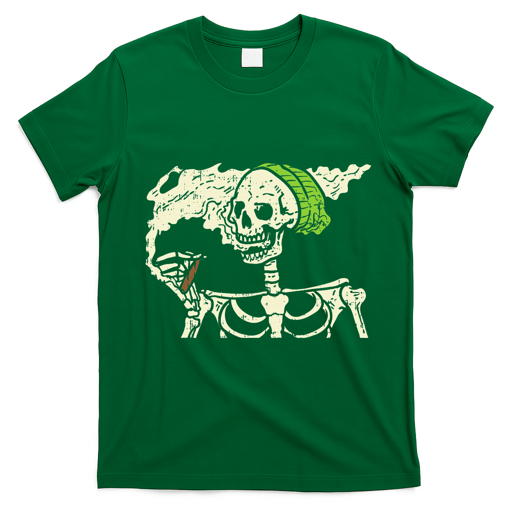 Smoking Skeleton Joint Funny Weed Pot 420 Cannabis Halloween T-Shirt - Irish Green