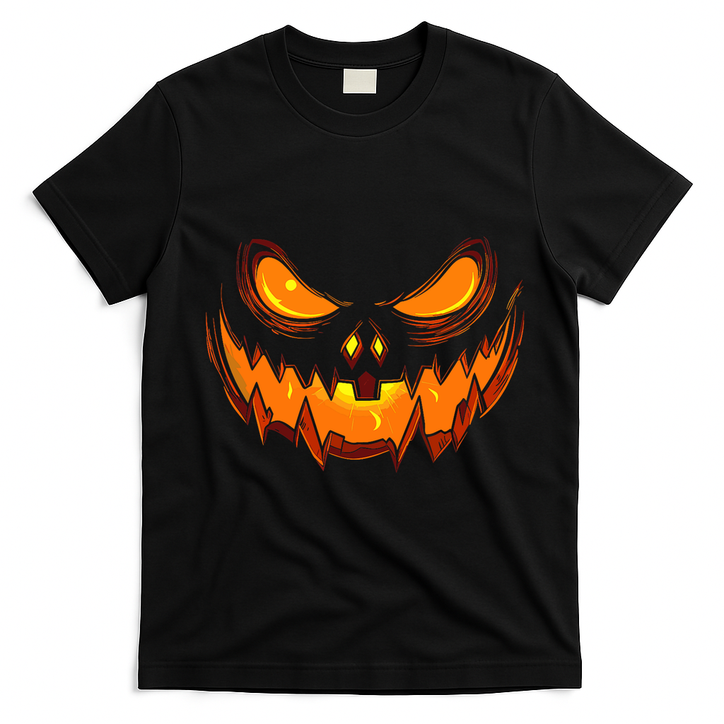 Scary Spooky Jack O Lantern Face Pumpkin Halloween T-Shirt - Black