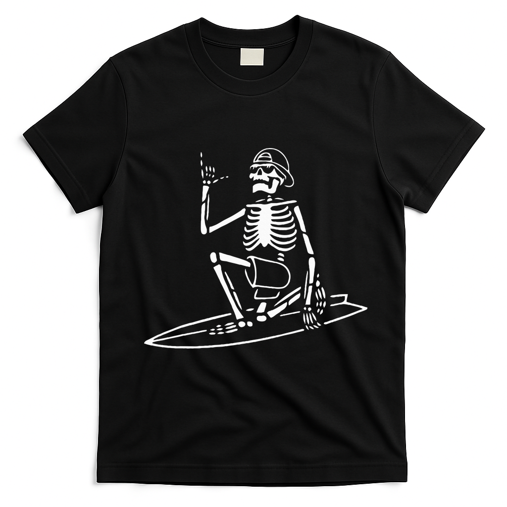 Skeleton Surfing Lazy Halloween Costume Skull Bones Surfer T-Shirt - Black