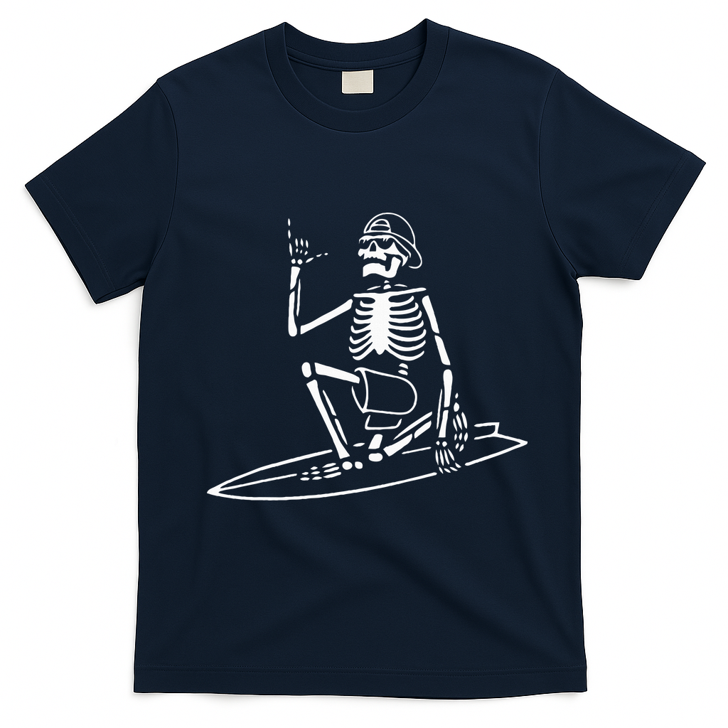 Skeleton Surfing Lazy Halloween Costume Skull Bones Surfer T-Shirt - Navy Blue