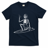 Skeleton Surfing Lazy Halloween Costume Skull Bones Surfer T-Shirt - Navy Blue