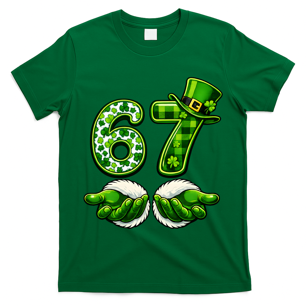 Six Seven Meme 67 St Patricks Day Shamrock Irish Clover T-Shirt