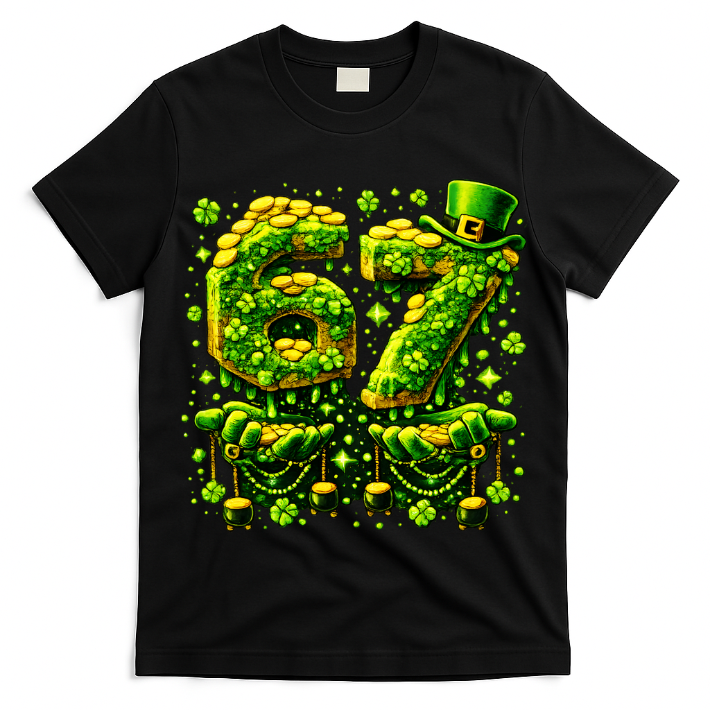 Six Seven Meme 67 St Patricks Day 6-7 Irish Clover T-Shirt