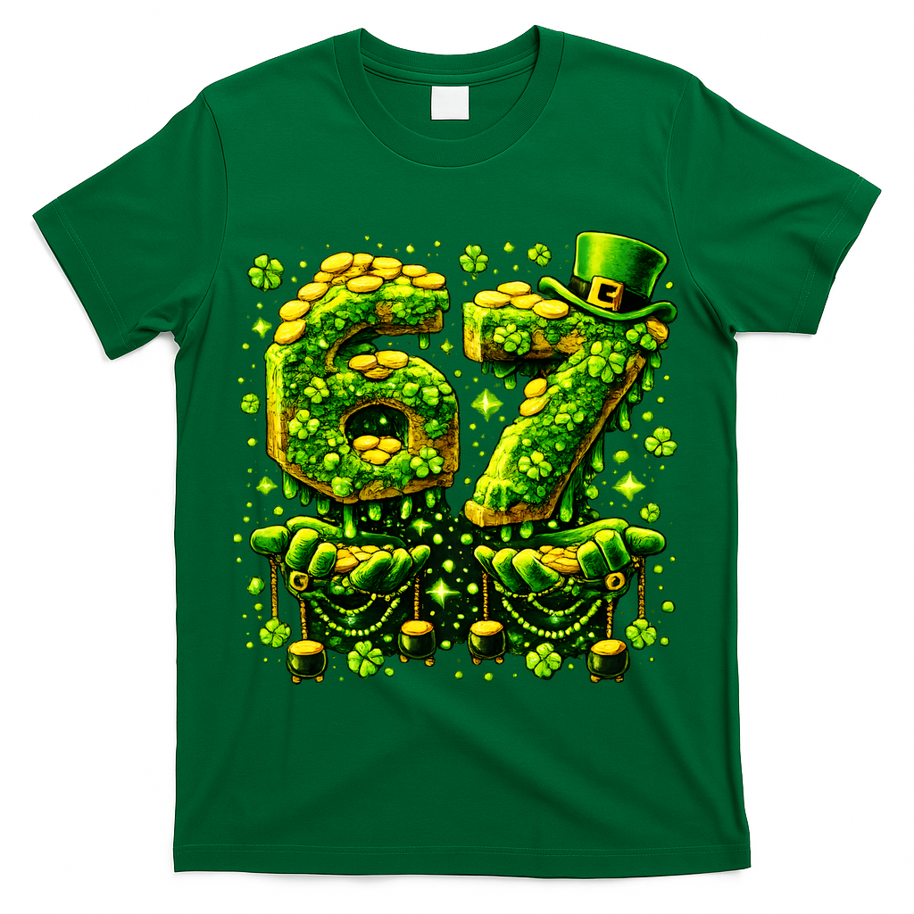 Six Seven Meme 67 St Patricks Day 6-7 Irish Clover T-Shirt