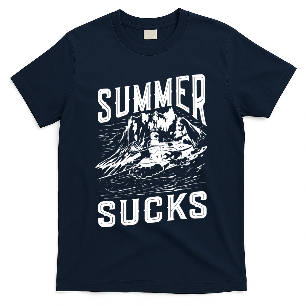 Summer Sucks Snowmobile Rider Gift T-Shirt - Navy