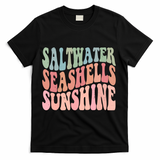 Saltwater Seashells Sunshine Retro Groovy Summer T-Shirt - Black