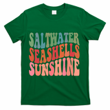 Saltwater Seashells Sunshine Retro Groovy Summer T-Shirt - Green