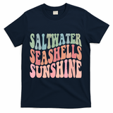 Saltwater Seashells Sunshine Retro Groovy Summer T-Shirt - Navy