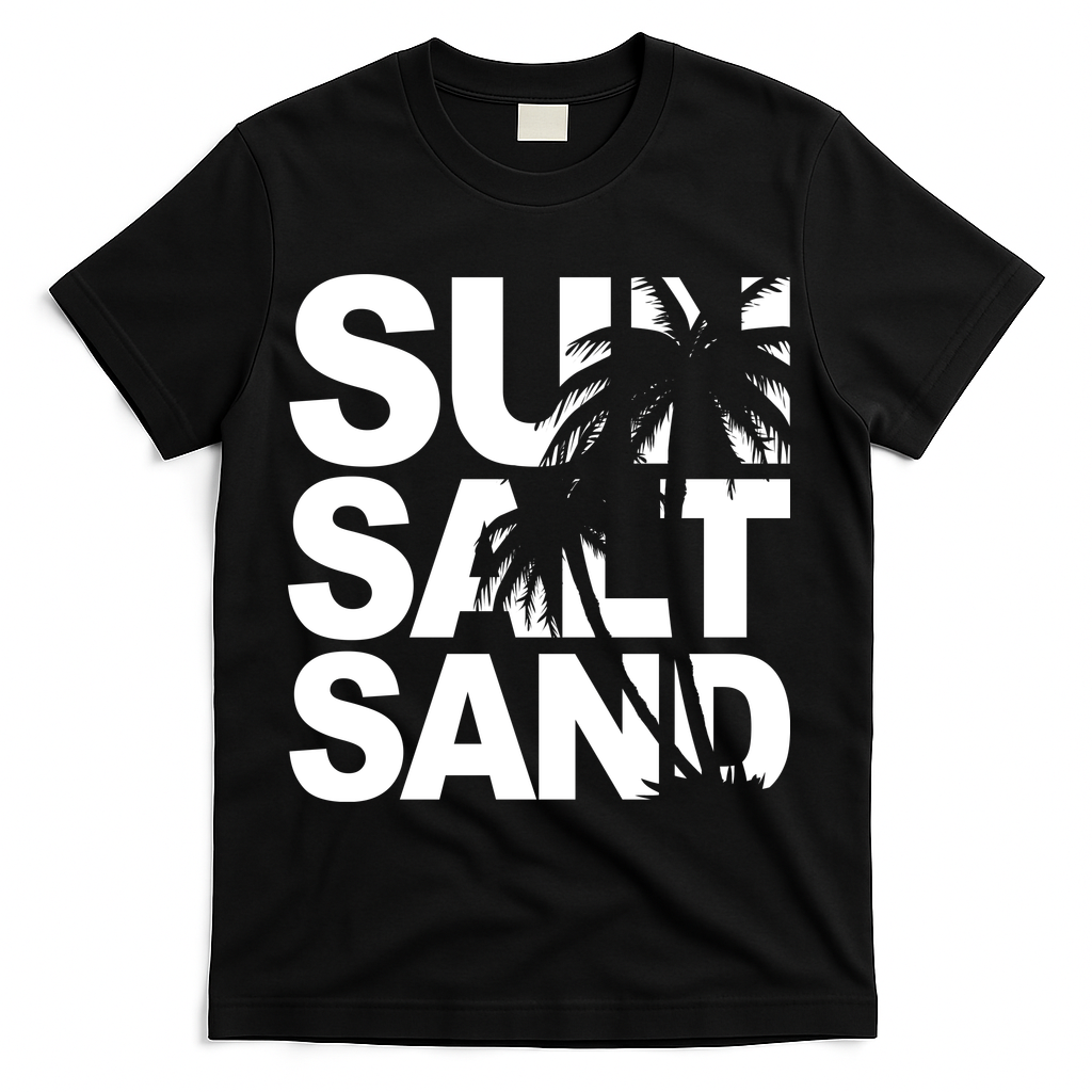 Sun Salt Sand Summer Palm Tree T-Shirt - Black