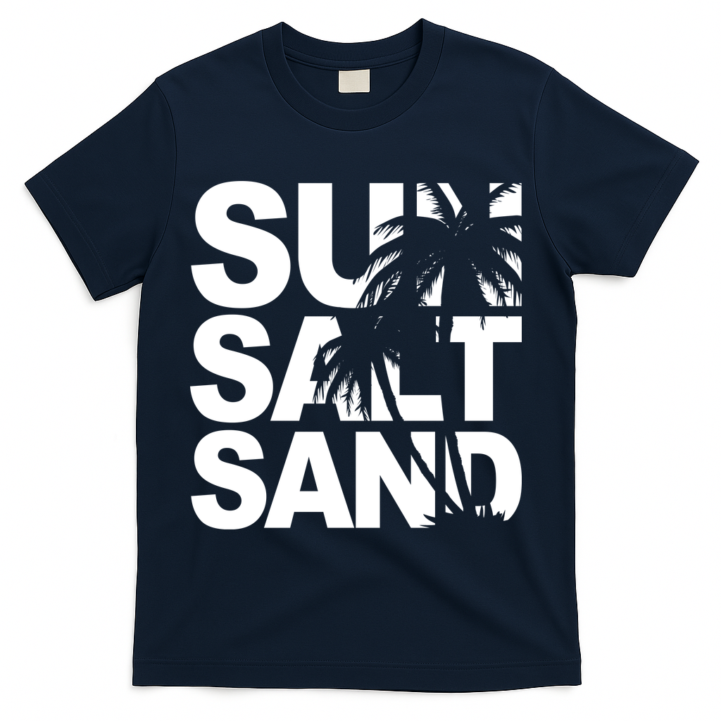 Sun Salt Sand Summer Palm Tree T-Shirt - Navy