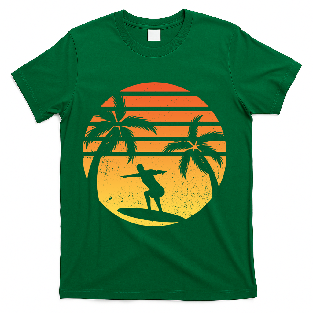Summer Surf Sunset Retro T-Shirt - Green