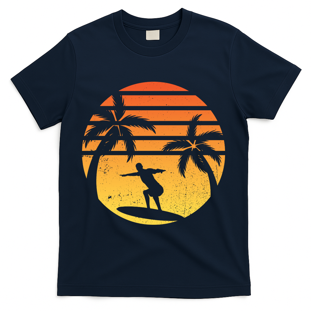 Summer Surf Sunset Retro T-Shirt - Navy