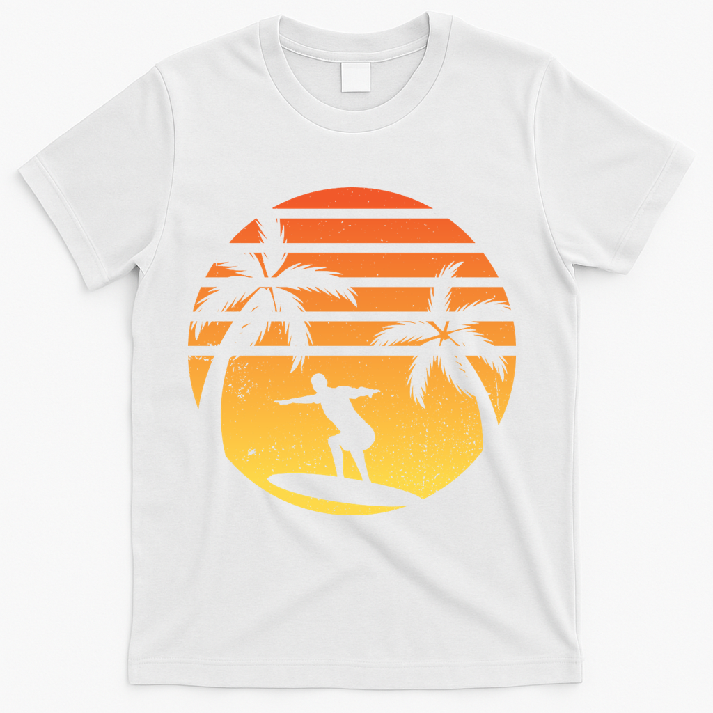 Summer Surf Sunset Retro T-Shirt - White