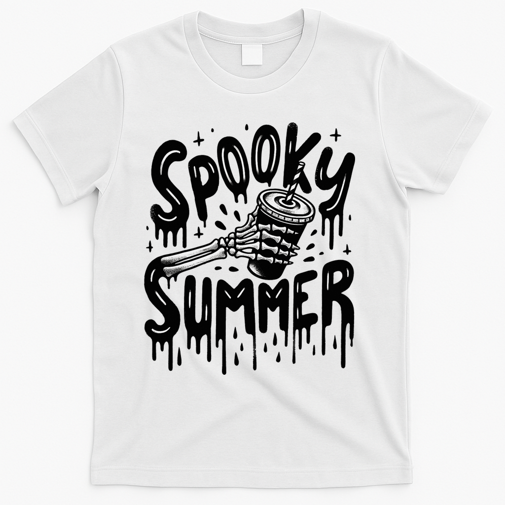 Summerween Spooky Summer Skeleton With Iced Coffee T-Shirt - White