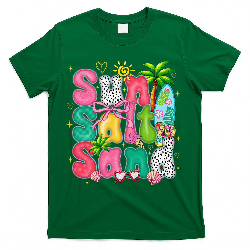Sun Salt Sand Coquette Bow Palm Summer Vibes Beach Trip T-Shirt - Green