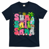 Sun Salt Sand Coquette Bow Palm Summer Vibes Beach Trip T-Shirt - Navy