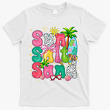 Sun Salt Sand Coquette Bow Palm Summer Vibes Beach Trip T-Shirt - White