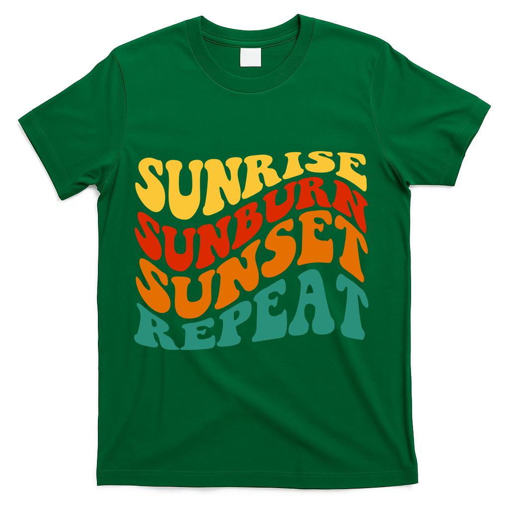 Sunrise Sunburn Sunset Repeat Retro Summer T-Shirt - Green