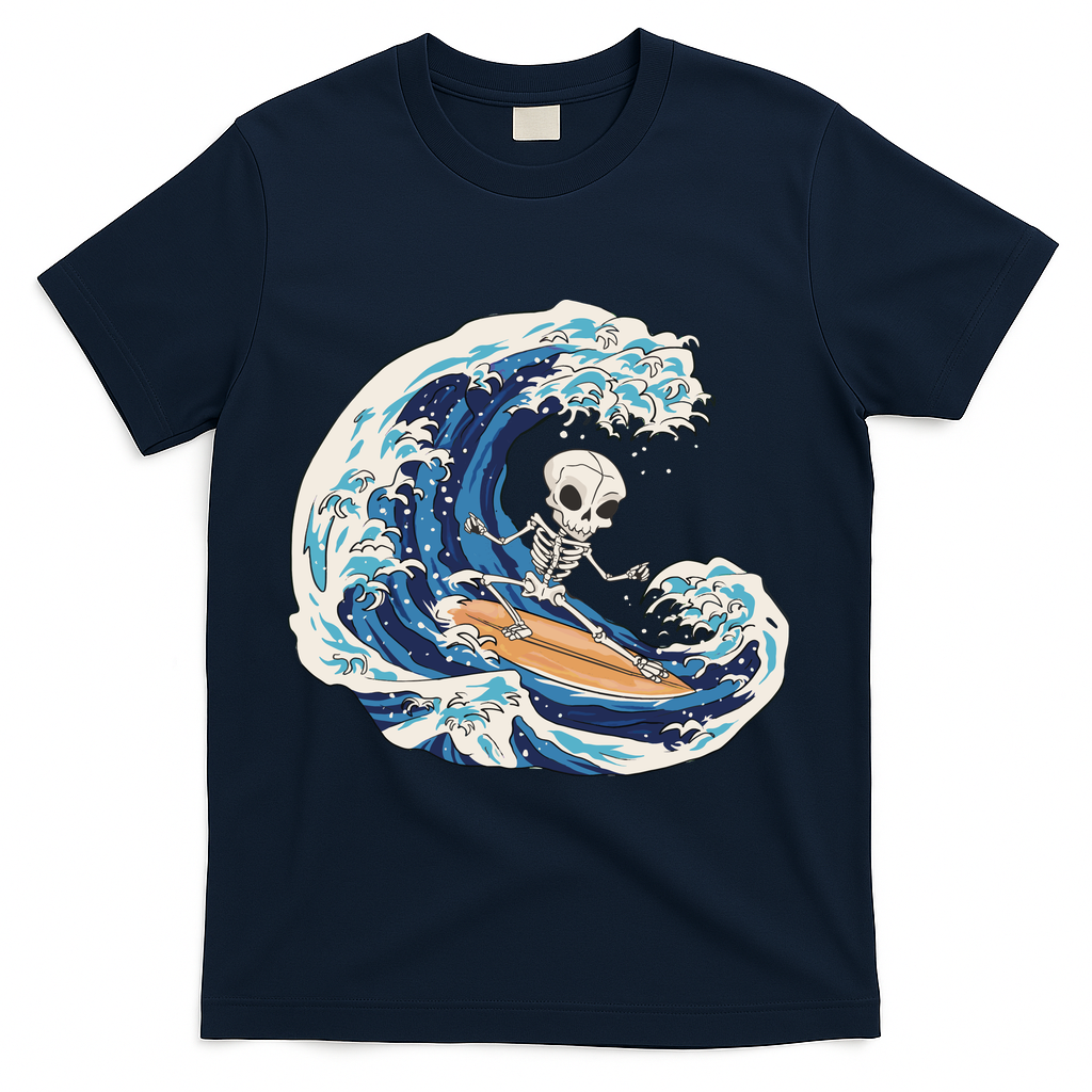 Skeleton Surfing Summer Surfer T-Shirt - Navy