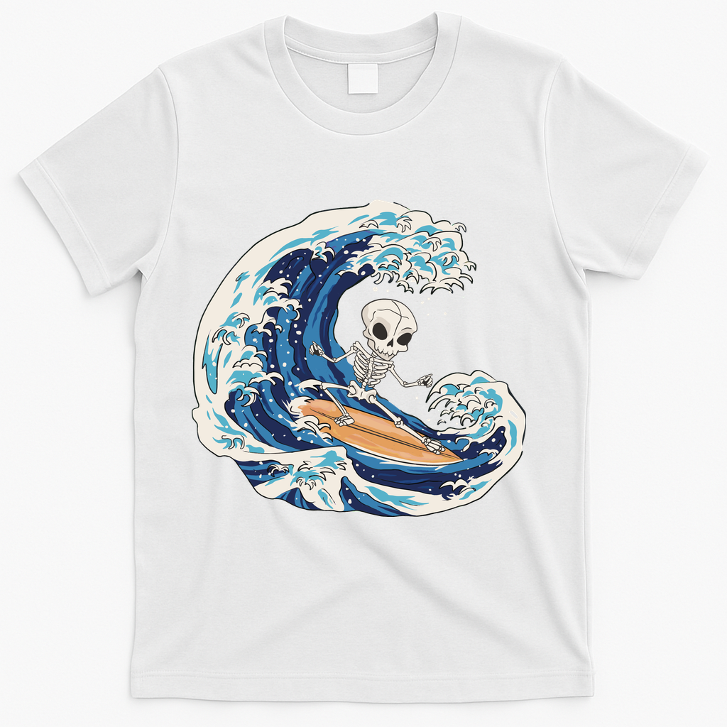 Skeleton Surfing Summer Surfer T-Shirt - White