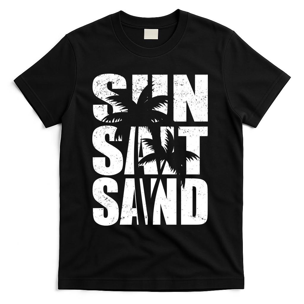 Sun Salt Sand Palm Trees Summer Break T-Shirt - Black