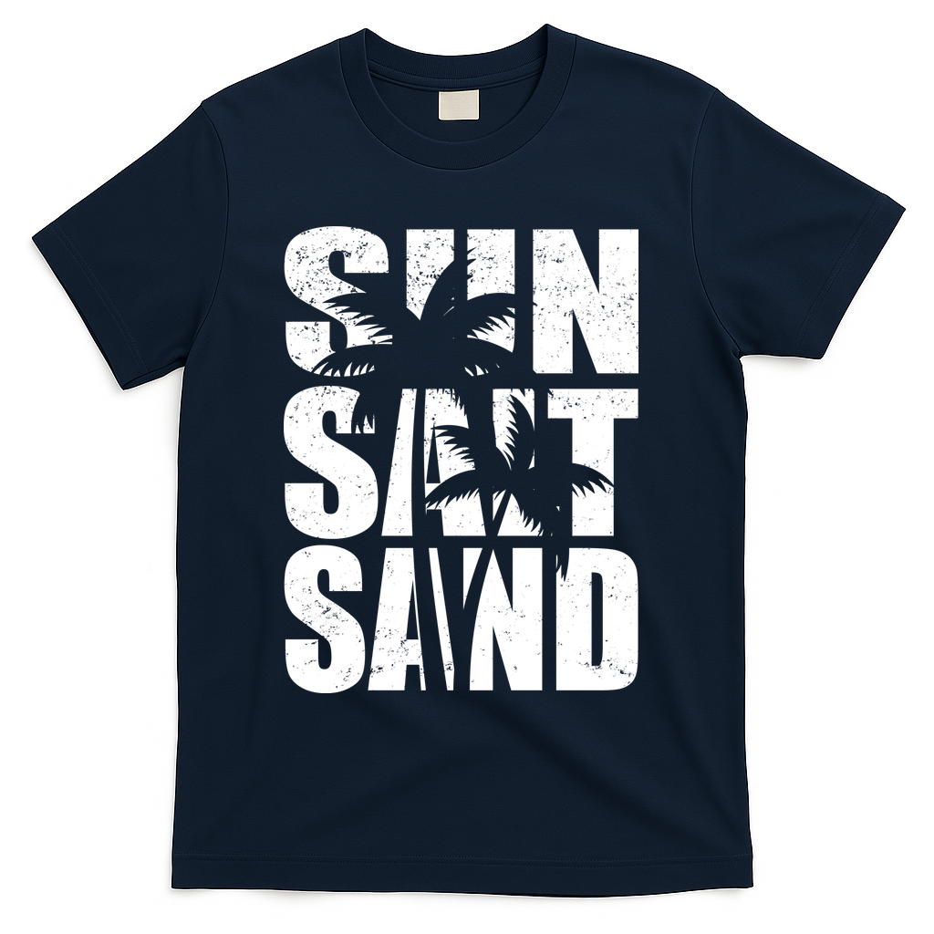 Sun Salt Sand Palm Trees Summer Break T-Shirt - Navy