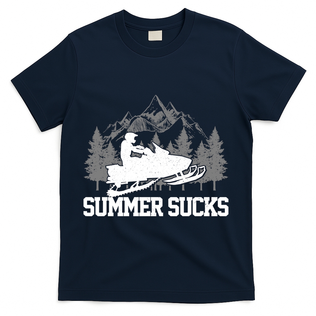 Snowmobile Summer Sucks Funny Motor Sled Vintage Gift T-Shirt - Navy