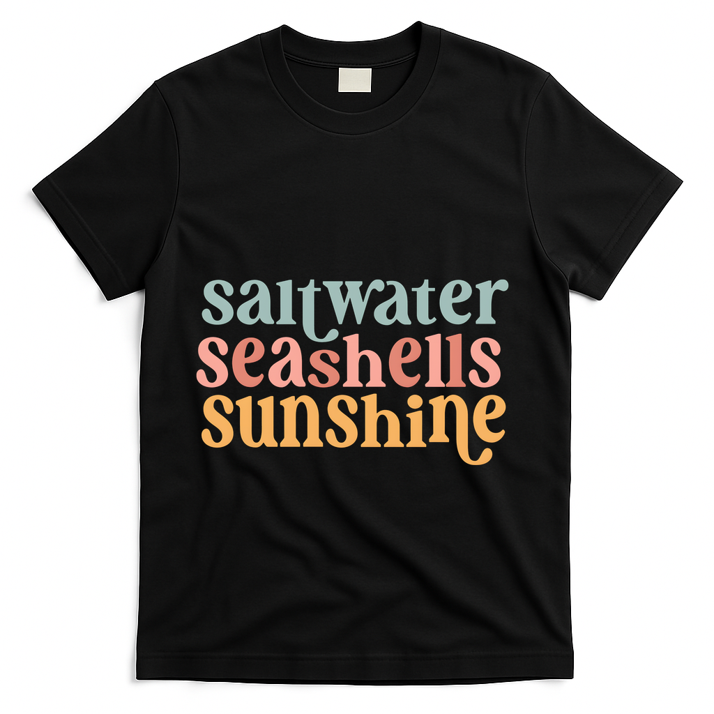 Saltwater Seashells Sunshine Cute Summer T-Shirt - Black