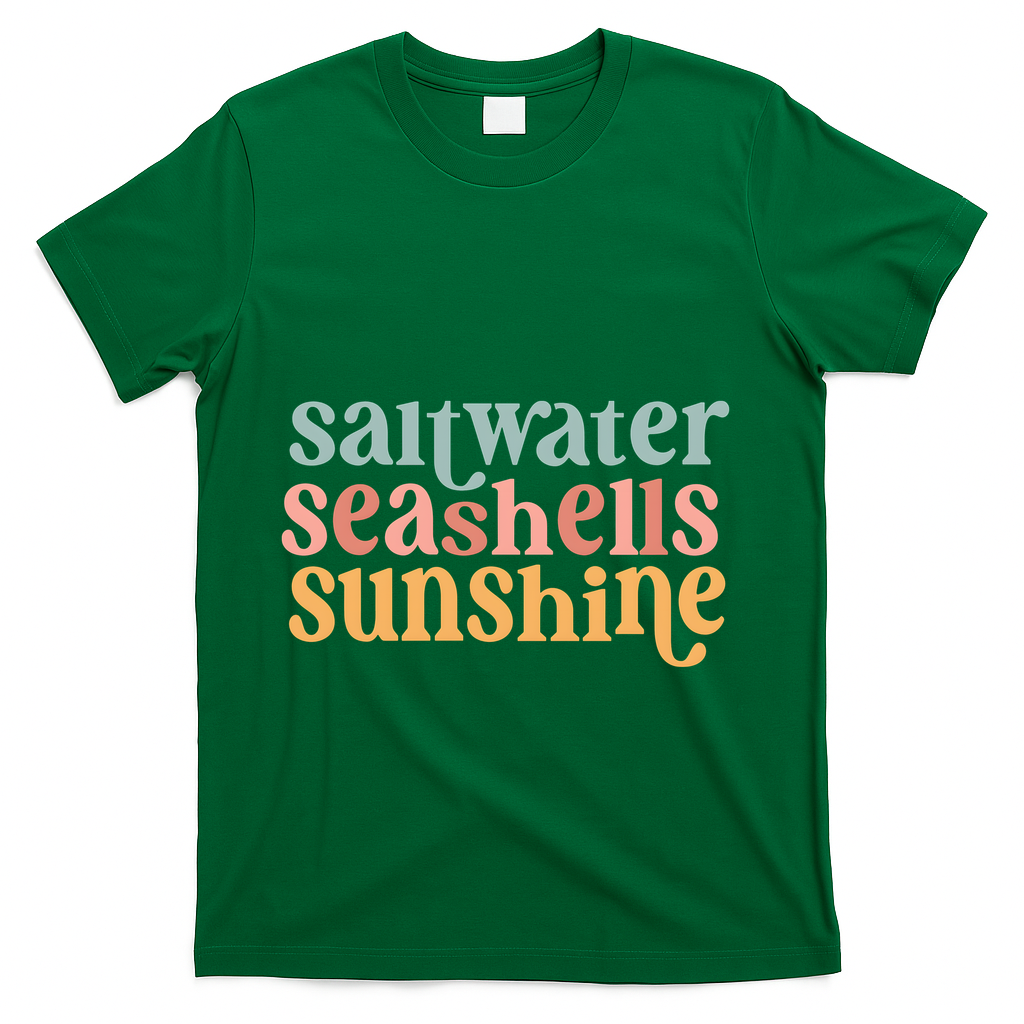 Saltwater Seashells Sunshine Cute Summer T-Shirt - Green