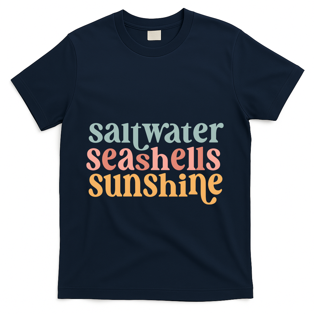 Saltwater Seashells Sunshine Cute Summer T-Shirt - Navy