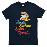 Sunrise Sunburn Sunset Repeat Summer Beach T-Shirt - Navy