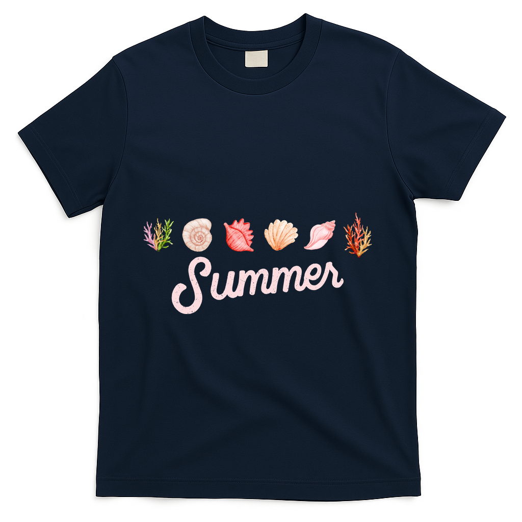Summer Seashell Tropical T-Shirt - Navy