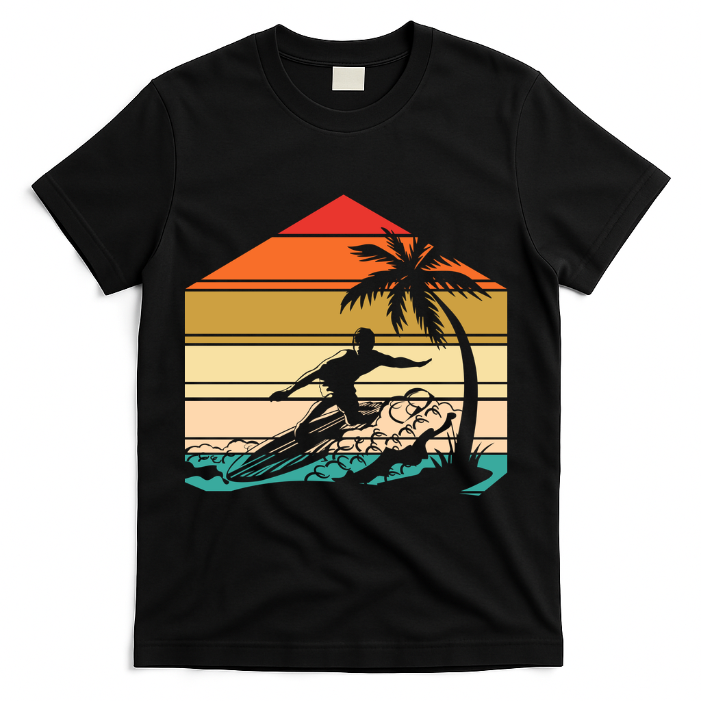 Surfer Summer Tropical Sunset T-Shirt - Black