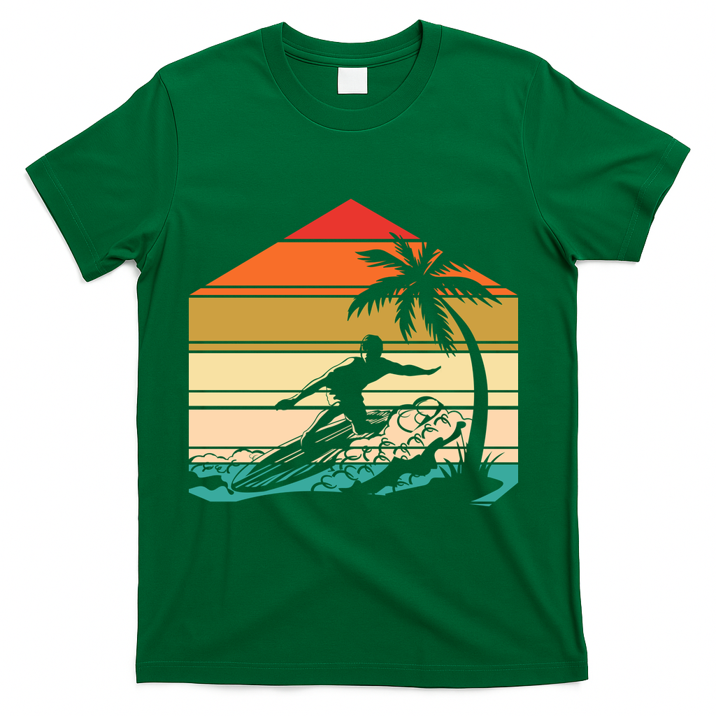 Surfer Summer Tropical Sunset T-Shirt - Green