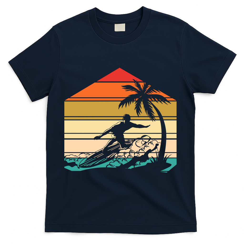 Surfer Summer Tropical Sunset T-Shirt - Navy