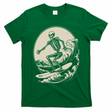 Skeleton Surfer Vintage Big Wave Surfing Funny Halloween T-Shirt - Irish Green