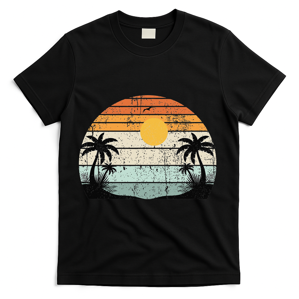 Sunshine Summer Vibes Palm Trees Beach Retro Tropical Summer T-Shirt - Black