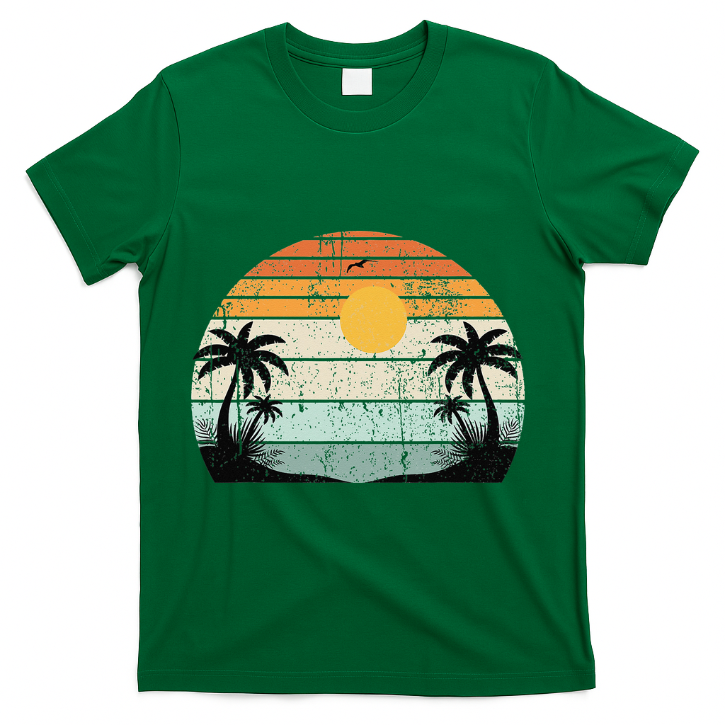 Sunshine Summer Vibes Palm Trees Beach Retro Tropical Summer T-Shirt - Green