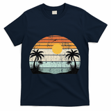 Sunshine Summer Vibes Palm Trees Beach Retro Tropical Summer T-Shirt - Navy