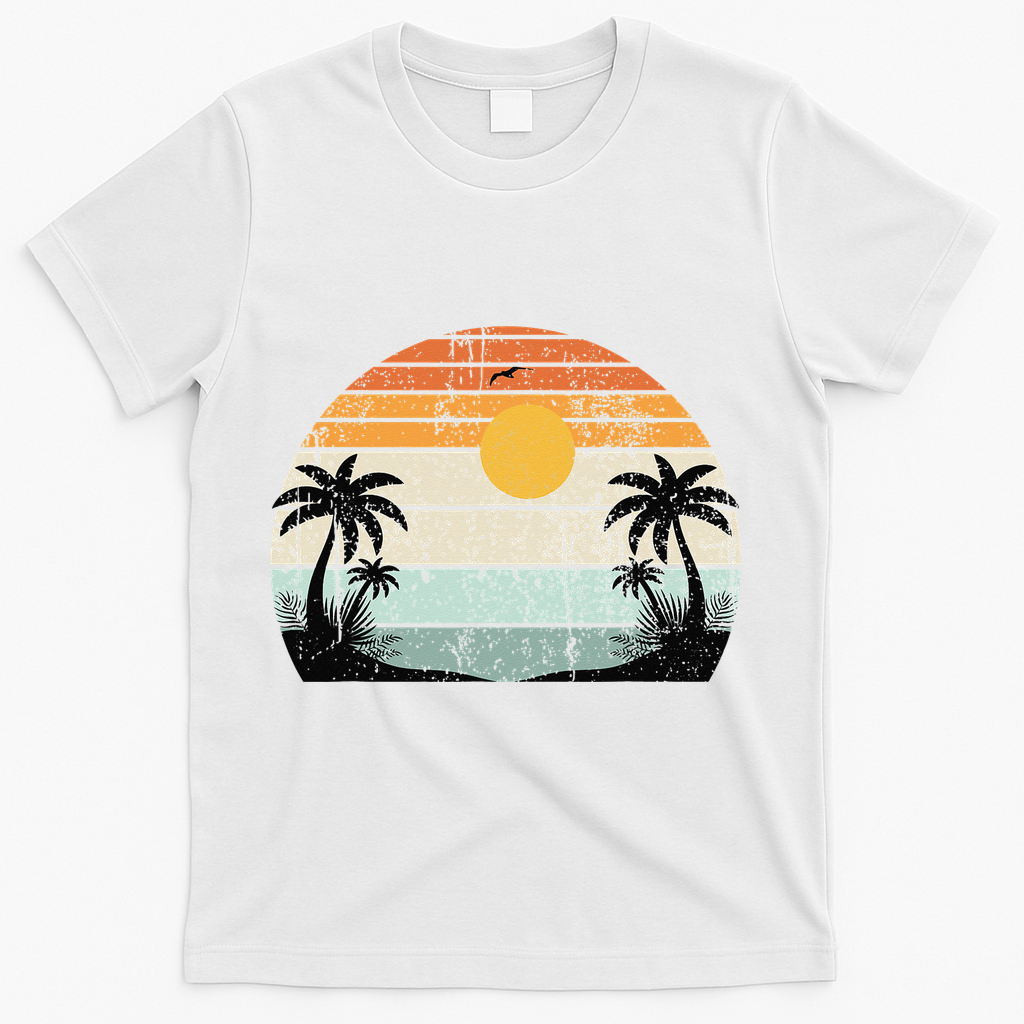 Sunshine Summer Vibes Palm Trees Beach Retro Tropical Summer T-Shirt - White