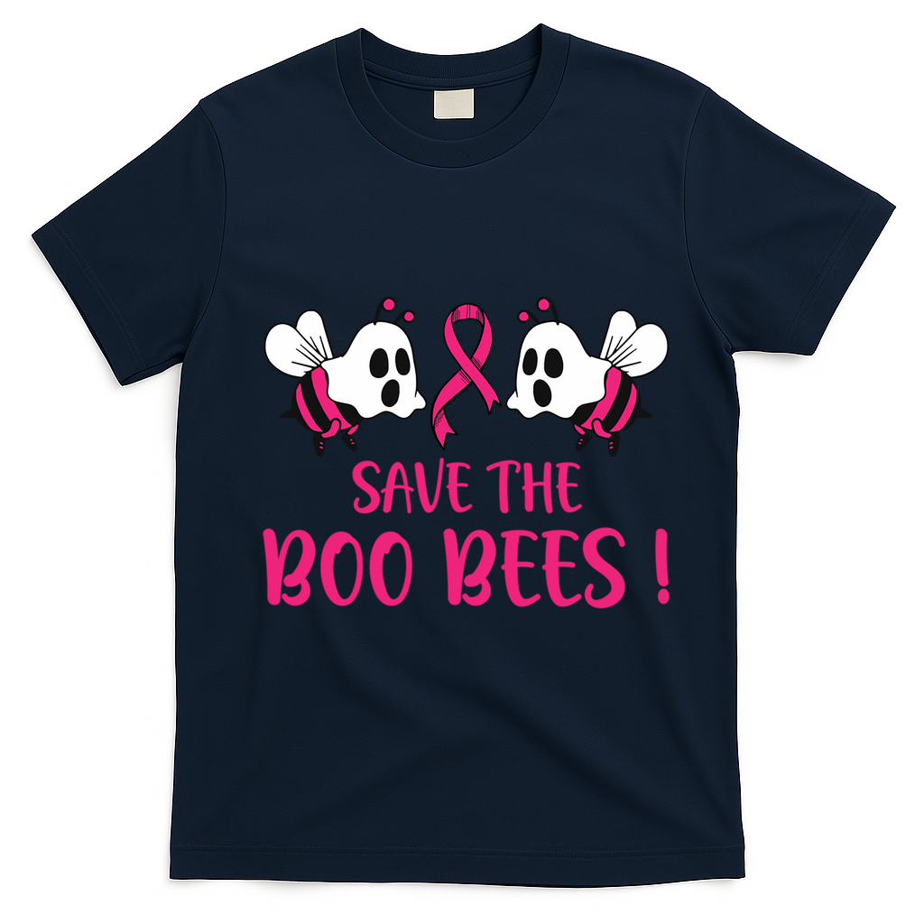 Save The Boobees Boo Bees Breast Cancer Halloween Gift T-Shirt - Navy Blue