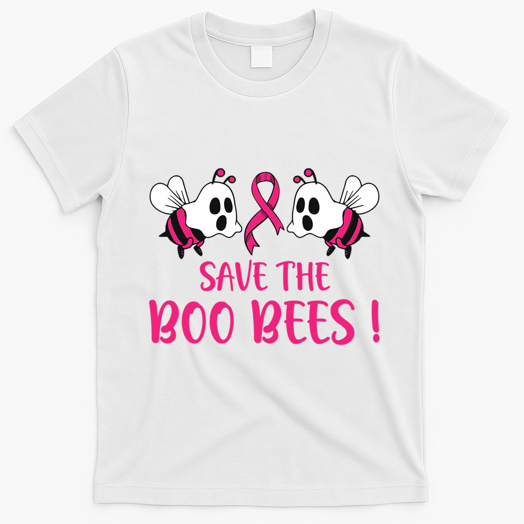 Save The Boobees Boo Bees Breast Cancer Halloween Gift T-Shirt - White