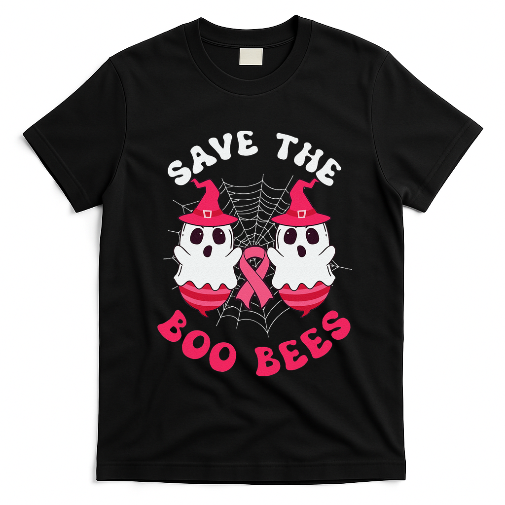 Save The Boo Bees Funny Halloween Breast Cancer Awareness T-Shirt - Black