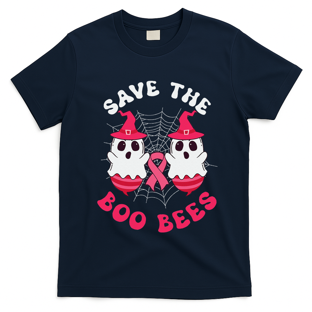 Save The Boo Bees Funny Halloween Breast Cancer Awareness T-Shirt - Navy Blue