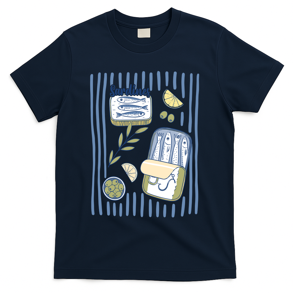 Sardines Tin Coastal Mediterranean Seafood T-Shirt - Navy