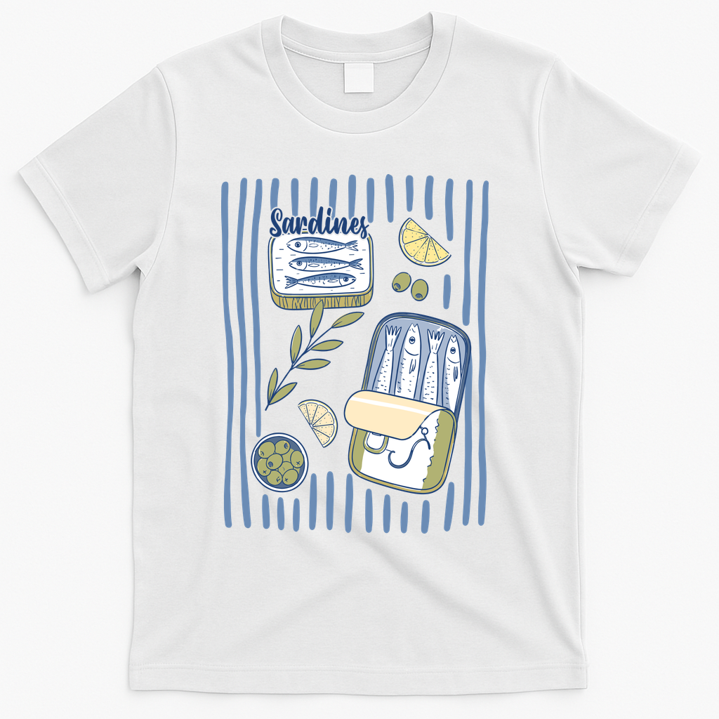 Sardines Tin Coastal Mediterranean Seafood T-Shirt - White